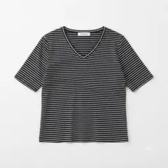 メルローズ　美品　日本製　ボーダー Vネック 半袖カットソー　とろみ　a2676のサムネイル