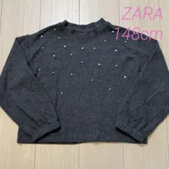ZARA グレー パール付き　薄手　ニット