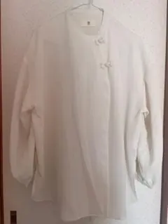 ホワイト 長袖チャイナ風シャツ