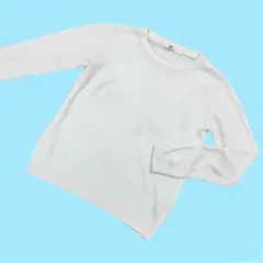 アズールベーシック ニット セーター 長袖 白 無地 S Uネック A999