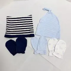 【新品未使用】西松屋 ベビー帽子＆ミトンセット ボーダー ナチュラル 可愛い