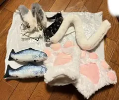 猫コスプレ まとめ売り 5点セット 猫耳カチューシャ 手袋 尻尾 首