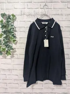 【FILA】フィラ　レディース　長袖ポロシャツ　ネイビー　LL　大きめサイズ