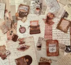 紙モノ コラージュ ヴィンテージ調　カフェ　レトロ　シール　おすそ分け