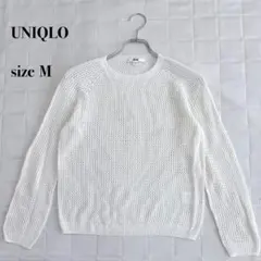 【UNIQLO】白色網眼針織衫 長袖 M號 縷空編織 插肩袖