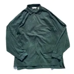 【90s】Eddie Bauer 無地 鹿の子 長袖 ポロシャツ グリーン S