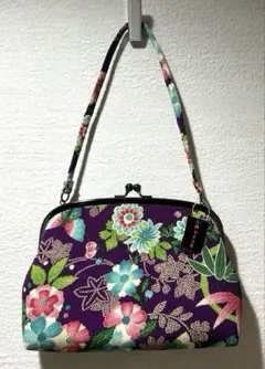 【新品未使用】板谷なおみ　ちりめん　和装用バッグ　花柄　がま口　紫　ハンドバッグ