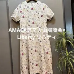 高級】未使用 AMACA ペイズリー柄 半袖ワンピース リボンネック フレア