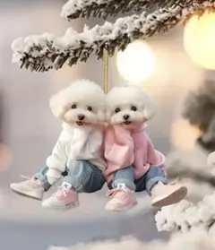 新作　トイプードル　2匹　キーホルダー　オーナメント　ビションフリーゼ