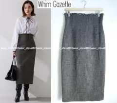 2023 美品ウィム ガゼット☆グレンチェックタイトスカート 38 ブラウン系