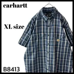 カーハート ルーズフィット チェック柄 半袖シャツ ワークシャツ 青系 XL
