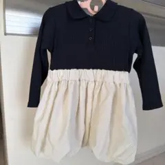 petit main バルーンワンピース 90cm ネイビー/ホワイト