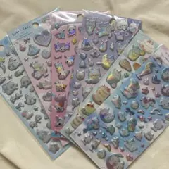 キラキラ　グリッター　シール　ラメ　シマエナガ　うさぎ　立体シール　ぷくぷく