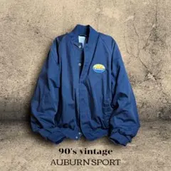 90s US古着 ボンバージャケット 短丈 刺繍ロゴ フェード ネイビー M