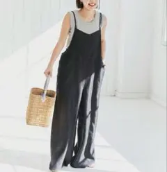 新品未使用！黒 サロペット ワイドレッグ コーエン　ライトデニムキャミサロペット