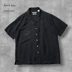 3010古着Batik Bayアロハシャツ地総柄シルク100%ソリッドブラックLのサムネイル