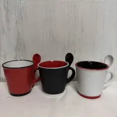 リブテクスチャー スプーン付き　マグカップ 3個セット