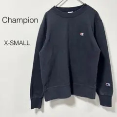 【チャンピオン】トレーナー スウェット 長袖 ロゴ刺繍 コットン ブラック XS