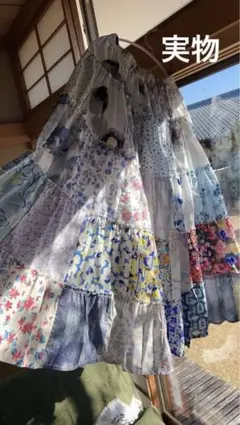 新品 レトロ 柄切替 リメイク風 ロングスカート　コットン パッチワーク森ガール