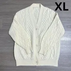 【美品】無印 ケーブルニットカーディガン オフホワイト XL