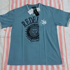 新品♦✨セマンティックデザイン✨♦切り替え　Ｖネック　半袖Ｔシャツ♦サックス色