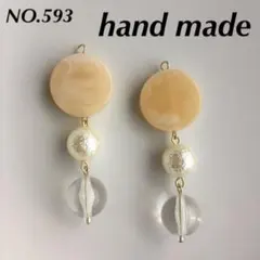 クリーム パール 揺れる ハンドメイド ピアス