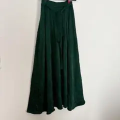 ダークグリーン フレアスカート　ロングスカート　LLサイズ　ウエストリボン