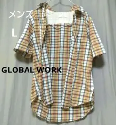 メンズ グローバルワーク チェック柄 半袖シャツ カジュアル L