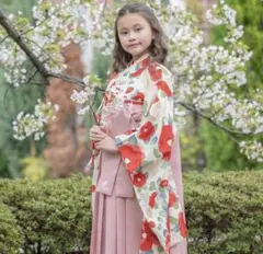 キャサリンコテージ 袴 120cm 椿ベージュ×桃色袴