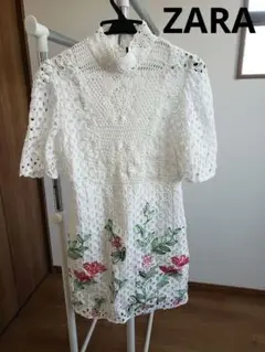 【値下げ】ZARA ザラ ワンピース 白 花柄 総レース