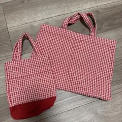 赤チェック 手提げバッグ 2点セット 入園入学