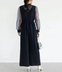 スコットクラブ　レースブラウス×オールインワン　ネイビー　rire fete