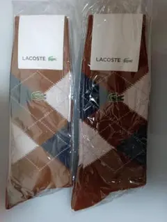 ラコステ 日本製カジュアルソックスメンズ毛混アーガイル柄靴下ブラウン２足