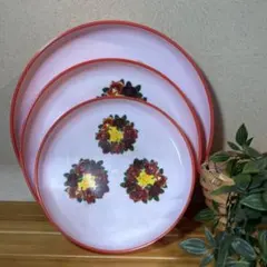 昭和レトロ　丸盆　トレー　大中小　3点セット　バラ柄　レトロポップ