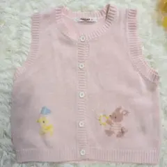 【美品】ファミリア familiar ニットベスト 90 ピンク 動物刺繍