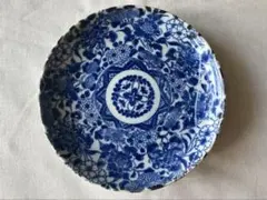 古伊万里 印判 染付 桜牡丹 花尽図 小皿 径15.8cm