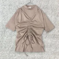 パンプキンポート　シャーリング　リブトップス　ドロスト　重ね着風のサムネイル