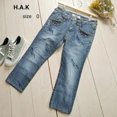 H.A.K 刺繍デザインデニム 七分丈 S相当 日本製のサムネイル