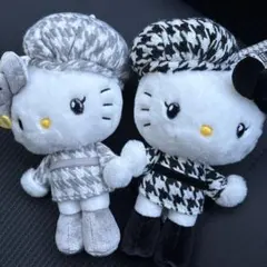 サンリオキティ &ミミィセットモノクロガーリーふたごコーデ千鳥格子キーホルダー