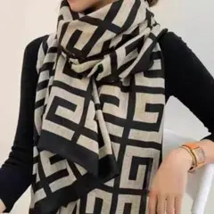 ✨人気商品✨ 綿麻大判ストール幾何学模様 カシミヤタッチショールモノトーン高品質