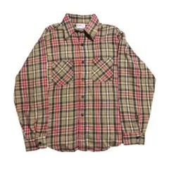 70s BIG MAC ヘビーネルシャツ USA製 L ブラウン レッド