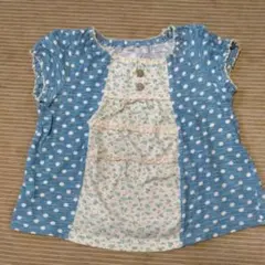女の子 ドット×花柄Tシャツ 100cm