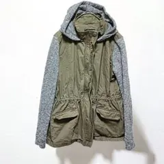 ❤ラブツリー ミリタリージャケット M カーキ フード 切替 ウエストゴムのサムネイル
