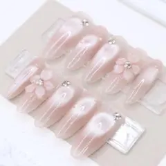 【185】ネイルチップSサイズ ピンクマグネット　立体フラワー 3D花　ビジュー