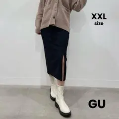 GU ジーユー カットソーナローミディスカート 丈短め XXL ブラック