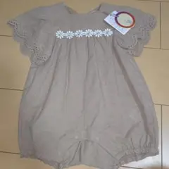フラワー刺繍 フリル袖ロンパース80cm新品未使用タグ付き最終値下げ