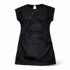 ワンピース 半袖 無地 合成皮革のような生地感 韓国製 ポケット付 ブラック