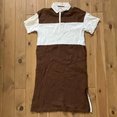 デニム&ダンガリー　ラガーシャツ風ワンピース　茶　きなり　120cm