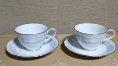 ノリタケ　青色花柄ティーカップ2個セット