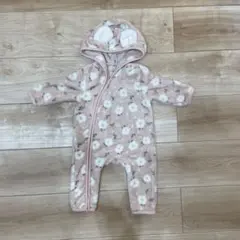 カバーオール　フリースジャンパー　花柄　ピンク　80サイズ